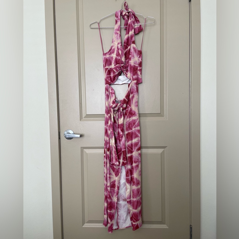 Zara Pink and Cream Halter Tie-Dye Dress